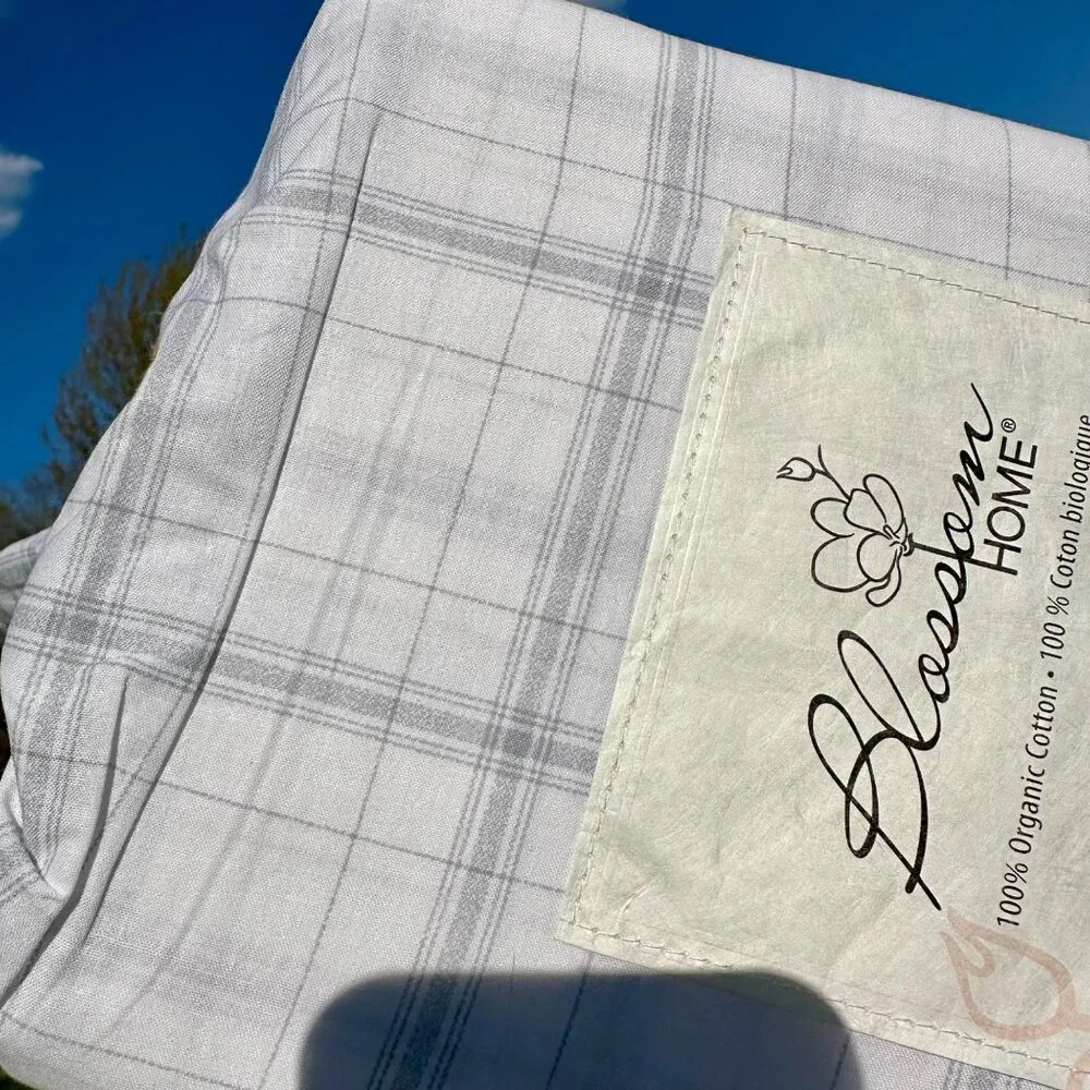 BLOSSOM HOME‎ Organic Cotton Sheet Set Queen Grey Classic Plaid